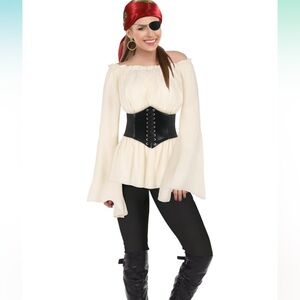 Pirate Costume Women’s Halloween Renaissance Blouse Top Belt Headscarf Small